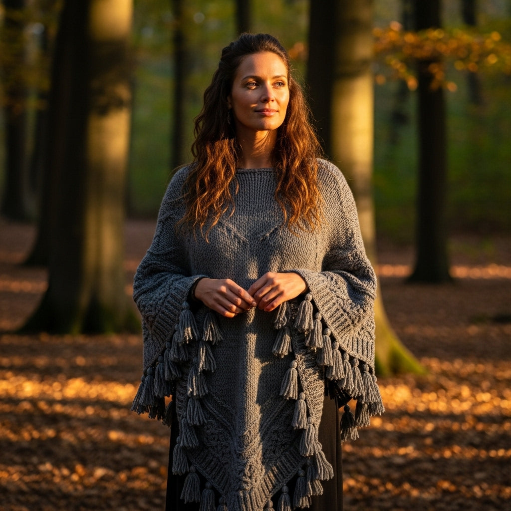 Woolen Poncho with Tassels